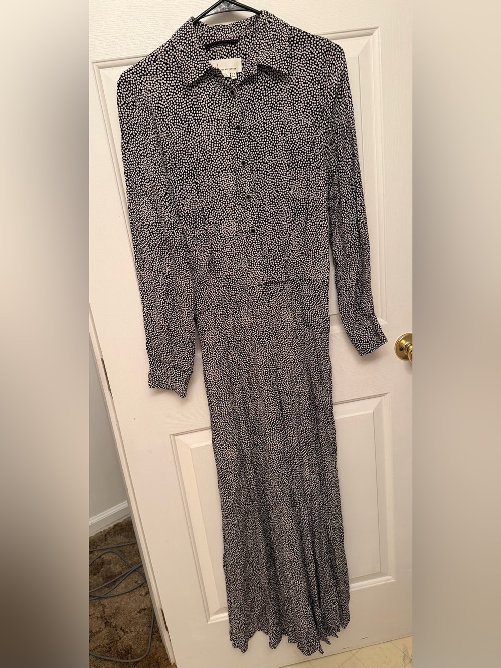 Anthropologie Black and White Dot-Print Long Sleeve Jumpsuit